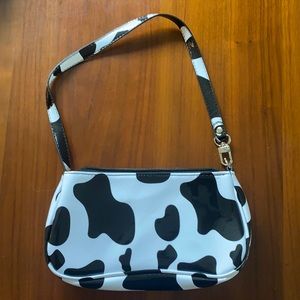 Cow Print Faux Leather Baguette Bag